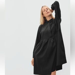 Everlane The Field Dress Oversized Poplin Fit Long Sleeve Pleated Black S NWT